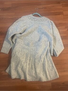 On 34th Macy's Gray rhinestone Crewneck Sweater and matching skirt new with tags